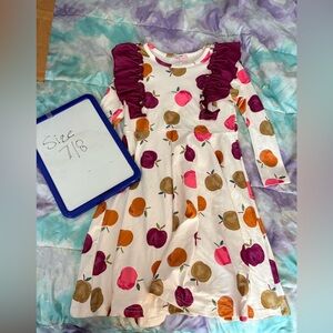 Colorful Apple Print Kids Dress with Ruffle Details